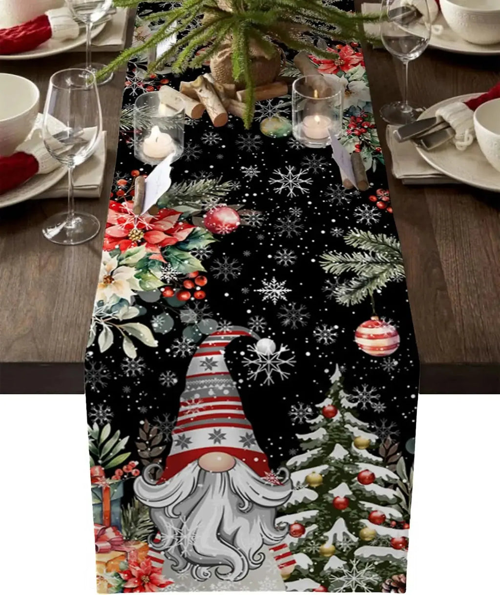 Chemin de table motifs Gnomes et flocons Fééries Mancelya