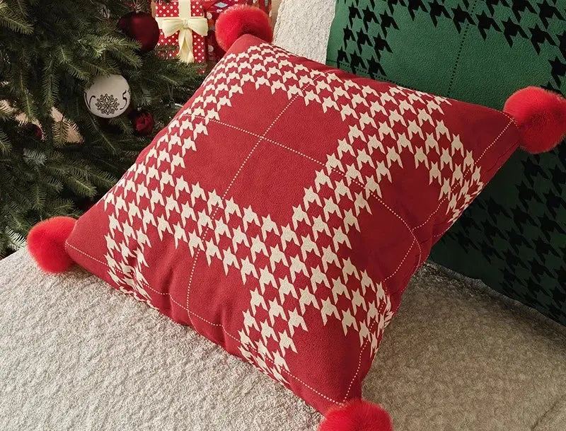 Housses de coussin imprimés avec pompons(lot de 2) Fééries Mancelya